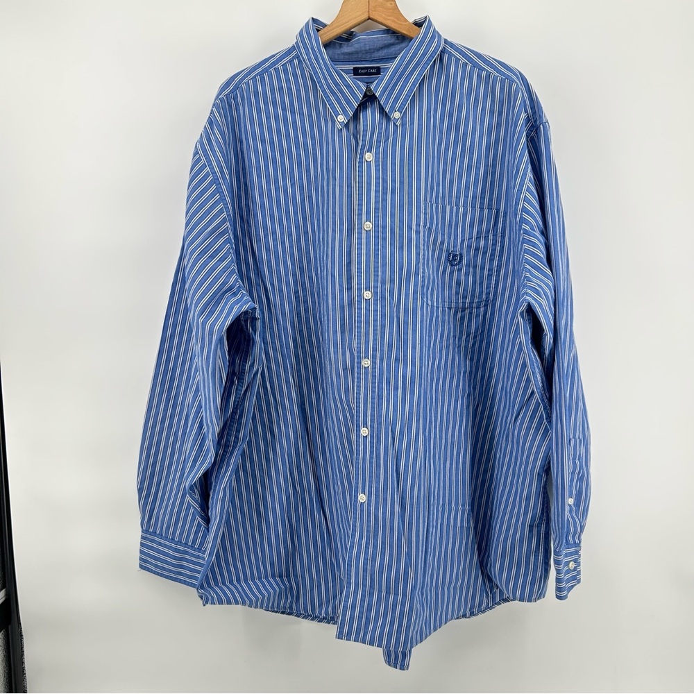 Chaps Ralph Lauren Shirt Mens 3XB Blue Stripe Button Up Big Tall Crest Americana
